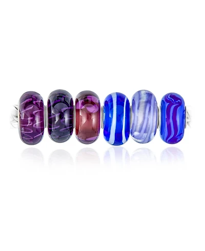 Bling Jewelry Mixed Set Of Bundle Sterling Silver Core Translucent Shades Of Blue Murano Glass Swirl Flower Charm Bead Spacer Fits European Bracelet