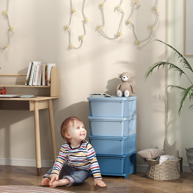 Qaba 30" 4 Tier Kids Storage Unit Dresser Tower,