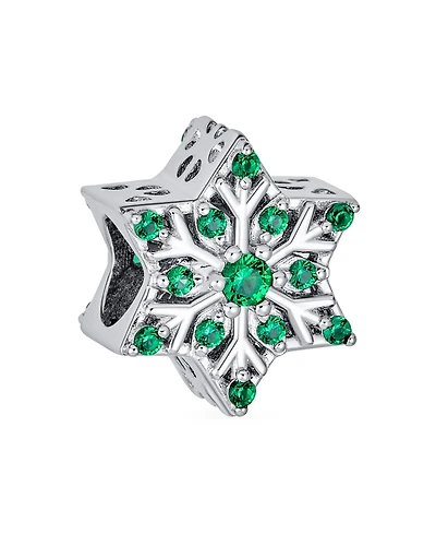 Bling Jewelry Frozen Winter Holiday Party Christmas Green Crystals Snowflake Bead Cz Charm Sterling Silver For European Bracelet