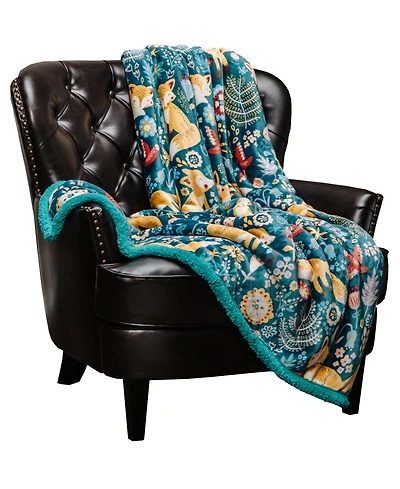 Chanasya Premium Gold Fox Print Fleece Throw Blanket - Cozy and Warm, Cute Design, Super Soft, Plush Fluffy Sherpa