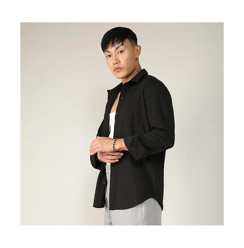 Men's Onyx Black Stripe-Creased Shirt
