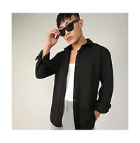 Men's Onyx Black Stripe-Creased Shirt