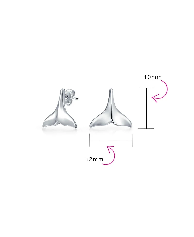 Bling Jewelry Nautical Sea Lover Vacation Honeymoon Mermaid Fin Ocean Marine Life Whale Tail Stud Earrings .925 Sterling Silver Rose Gold 2.5 Microns