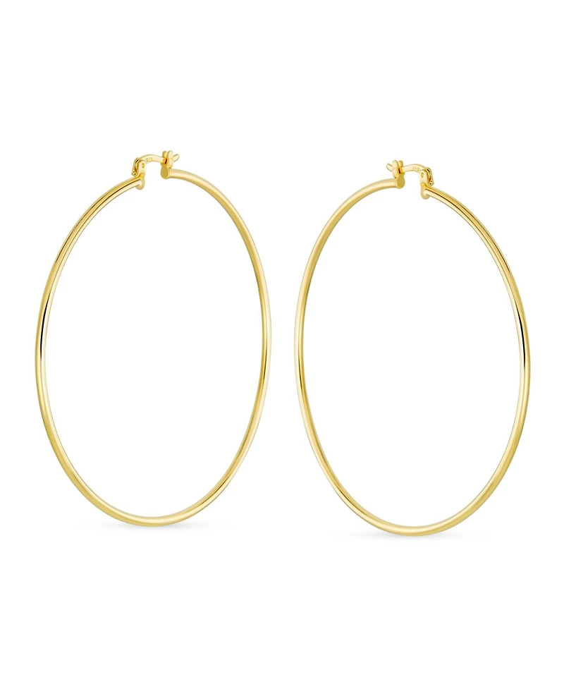 Bling Jewelry Minimalist Lightweight Round Thin Tube Big Large Hoop Earrings Yellow Gold Plated Brass 2.5 Inch Diameter