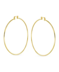 Bling Jewelry Minimalist Lightweight Round Thin Tube Big Large Hoop Earrings Yellow Gold Plated Brass 2.5 Inch Diameter