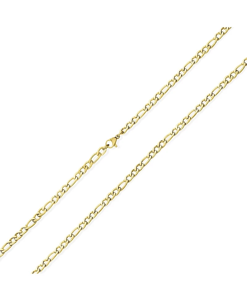Bling Jewelry Solid Strong Shinny Mens Figaro Chain Necklace Link bracelet Set Gold Plated Stainless Steel 18 Inch 4.5MM