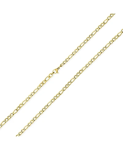 Bling Jewelry Solid Strong Shinny Mens Figaro Chain Necklace Link bracelet Set Gold Plated Stainless Steel 18 Inch 4.5MM