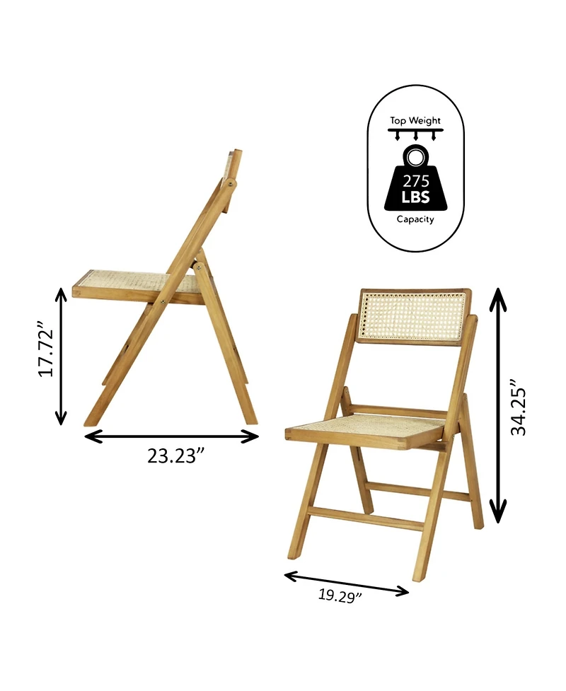 Jonathan Y Theo Mid-Century Vintage Wood Rattan Folding Chair with Adjustable Back (Set of 2)