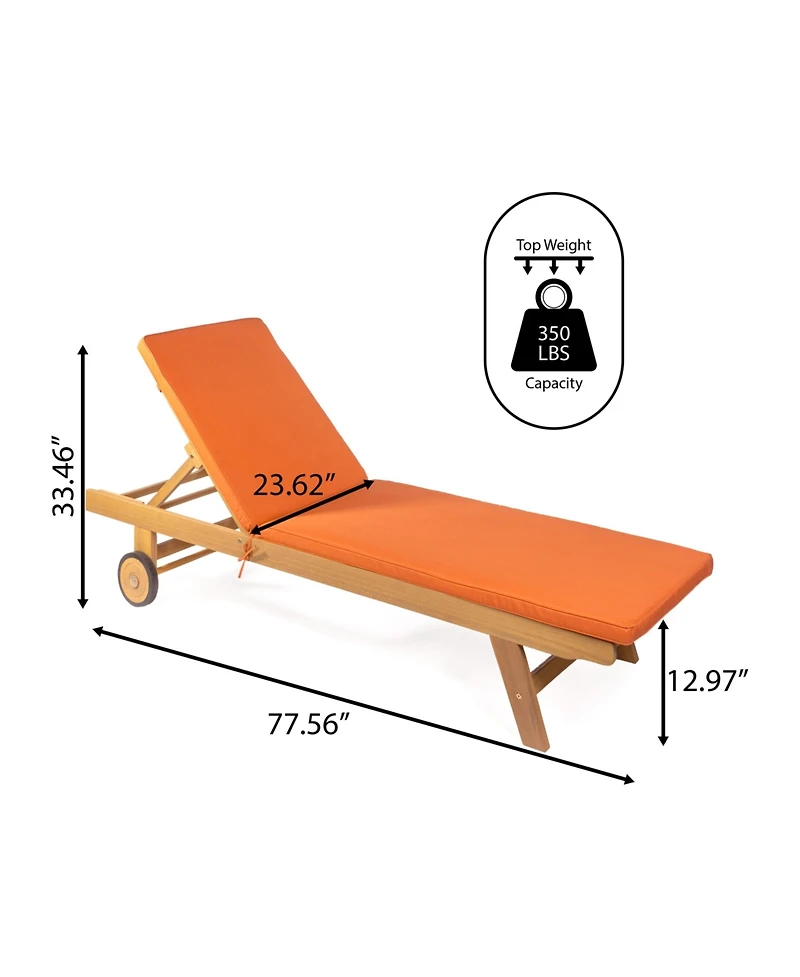 Jonathan Y Mallorca Modern Classic Foldable Adjustable Wood Chaise Outdoor Lounge Chair with Cushion & Wheels