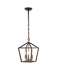 Jonathan Y Ojai 10" 3-Light Iron Classic Modern Lantern Led Pendant, Oil Rubbed Bronze/Brass Gold