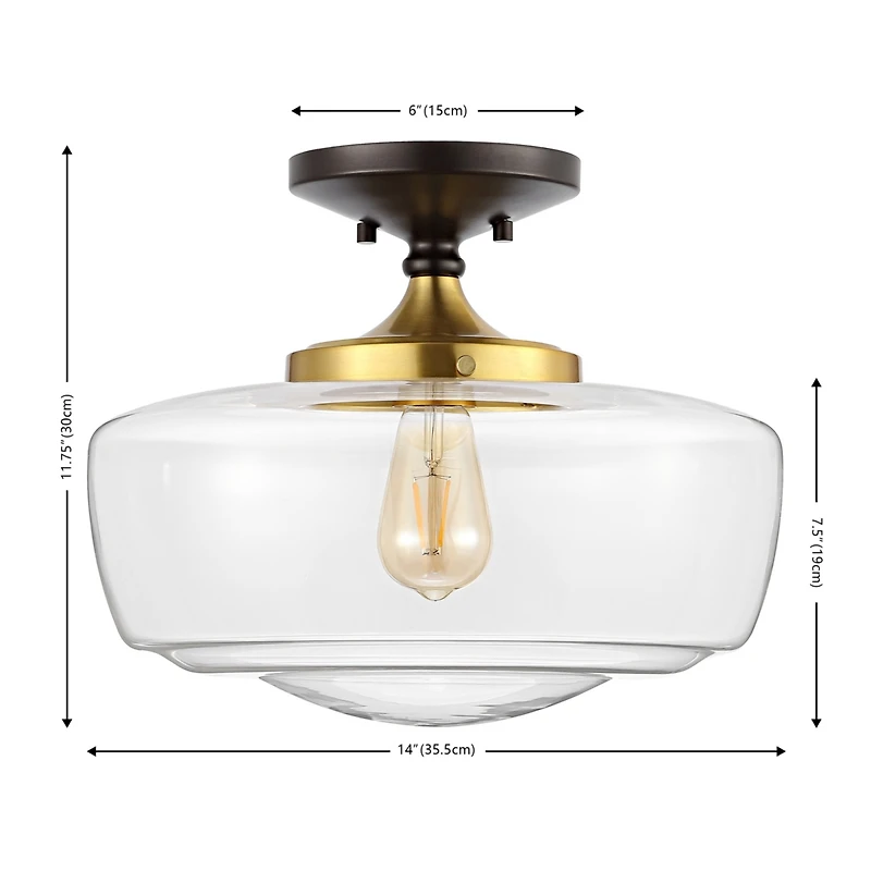 Jonathan Y Marfa 14" Glass/Iron Farmhouse Modern Led Flush Mount, Nickel