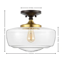 Jonathan Y Marfa 14" Glass/Iron Farmhouse Modern Led Flush Mount, Nickel