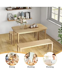 Sugift 48 Inch Solid Wood Dining Table with Rubber Wood Supporting Legs for Kitchen Dining Room-Natural