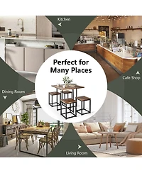 5 Pieces Metal Frame Dining Set with Compact Table and 4 Stools -Walnut