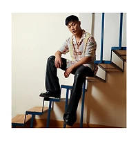 Men's Lemon Yellow & Chocolate Brown Geometric Block Oversized Shirt