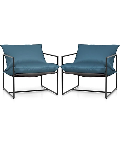 Skonyon 2 Pieces Sling Accent Chair Leisure Chair with Weatherproof Seat Fabric Indoor Outdoor-Navy