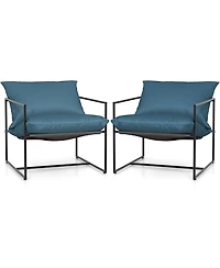 Skonyon 2 Pieces Sling Accent Chair Leisure Chair with Weatherproof Seat Fabric Indoor Outdoor-Navy