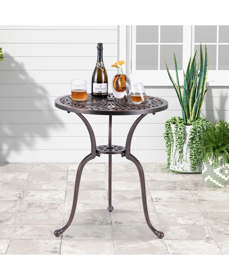 Skonyon 24 Inch Round Cast Aluminum Table Patio Dining Bistro Table with 2 Inch Umbrella Hole-Copper