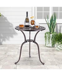 Skonyon 24 Inch Round Cast Aluminum Table Patio Dining Bistro Table with 2 Inch Umbrella Hole-Copper