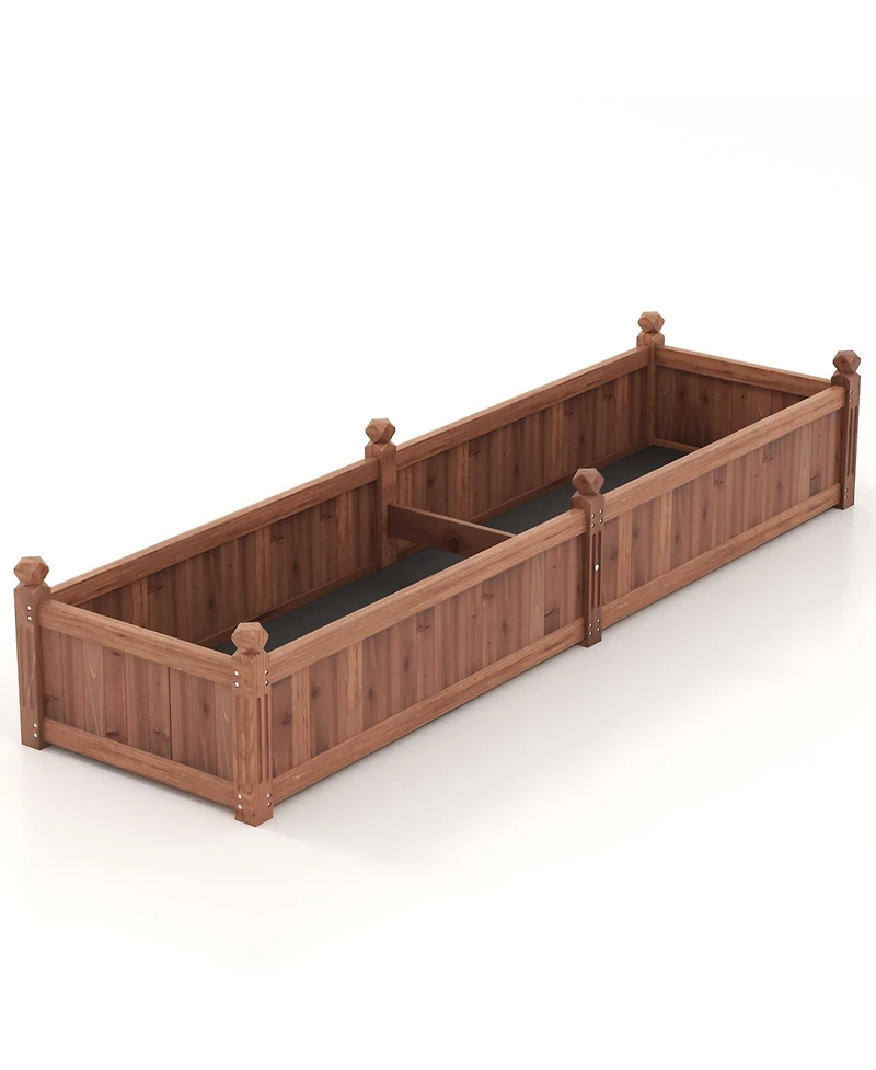 Skonyon 91 x 24 x 16 Inch Divisible Planter Box with Corner Drainage and Non-woven Liner for Growing Vegetables-Brown