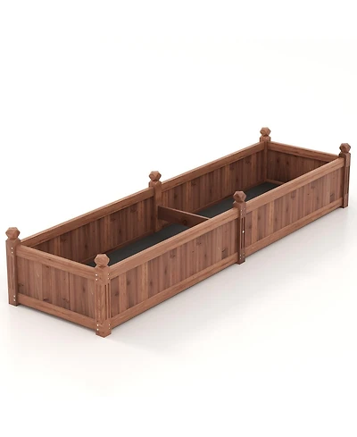 Skonyon 91 x 24 x 16 Inch Divisible Planter Box with Corner Drainage and Non-woven Liner for Growing Vegetables-Brown