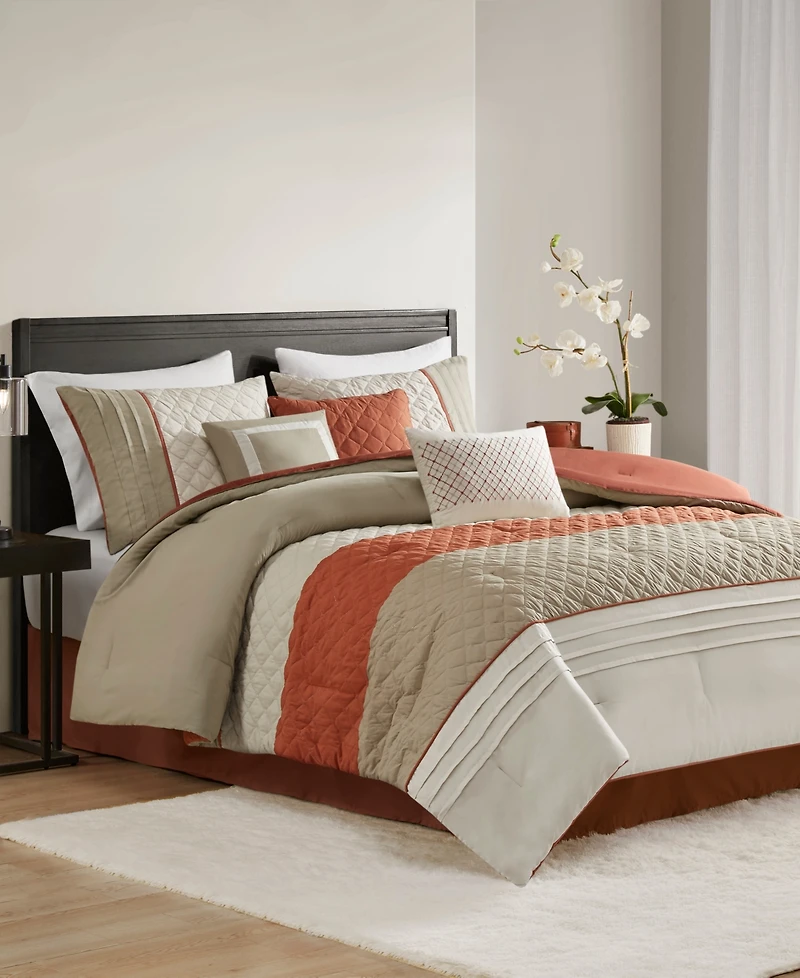 Madison Park Jenson 7-Pc. Color Block Stripe Comforter Set, Queen