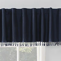 Evelina Faux Dupioni Silk Beaded Tassels Thermal Extreme 100% Blackout Back Tab Curtain Valance