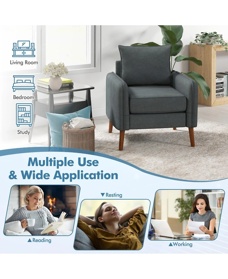 Sugift Fabric Upholstered Sofa Chair with Removable Back and Seat Cushions