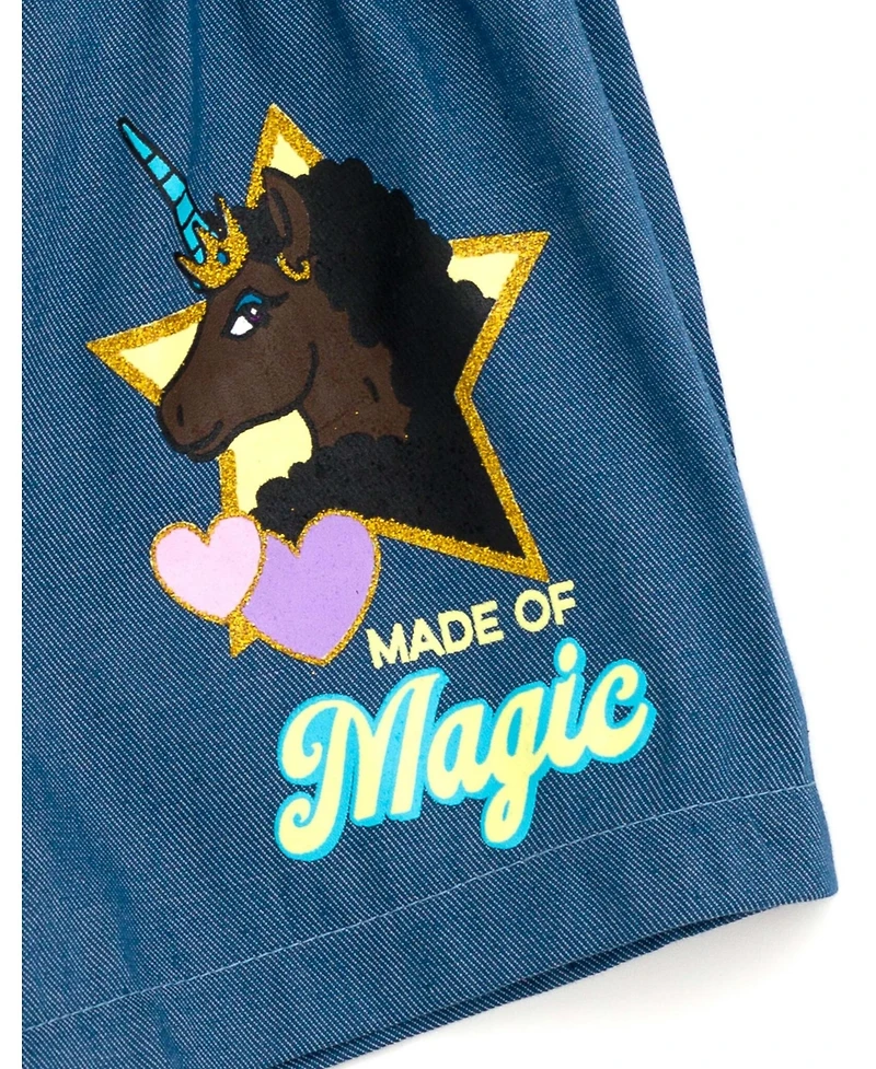 Afro Unicorn Toddler Girls T-Shirt and Chambray Shorts Outfit Set