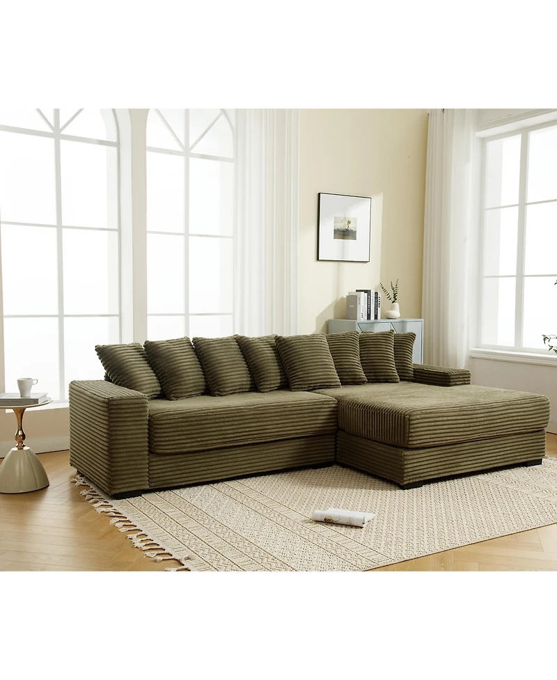 Streamdale Green Oversized Corduroy L-Shaped Chaise Daybed Sofa (8 Pillows)