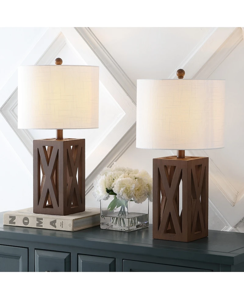 Jonathan Y Stewart 21.5" Farmhouse Wood Led Table Lamp, Black (Set of 2)