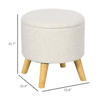 Storage Ottoman, Round Stool Chair with Cushioned Top, Cream White