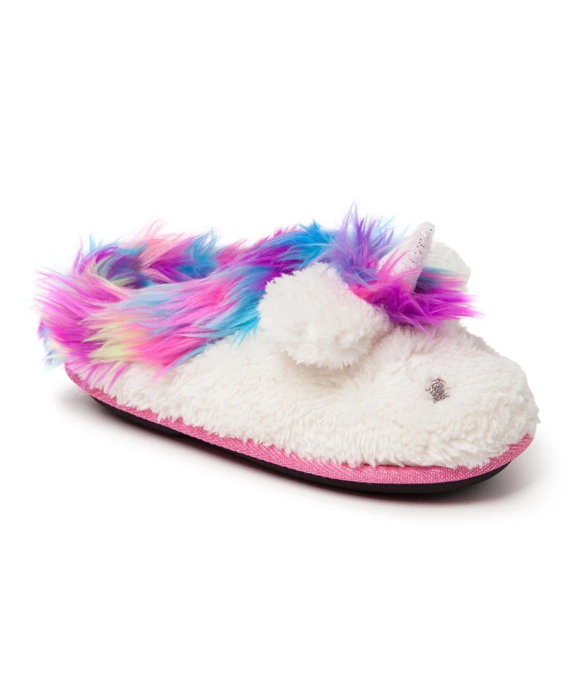 Dearfoams Girls Peyton Novelty Unicorn Fuzzy Slipper