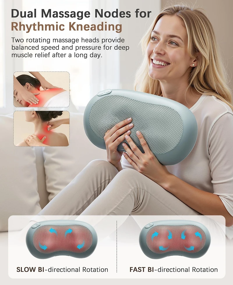 Shiatsu Massage Cushion with Heat, Full-Body Back, Neck, and Lumbar Relief, Usb Powered for Home, Office, or Car Use