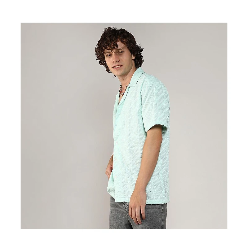 Men's Mint Green Embroidered Striped Shirt
