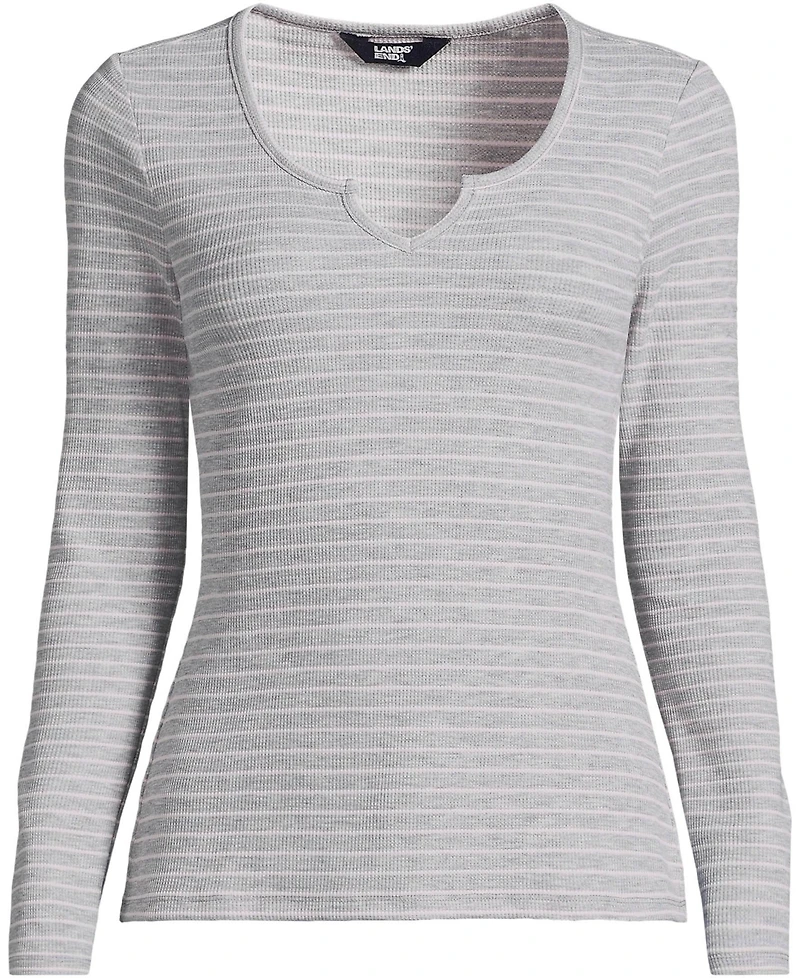 Lands' End Women's Lightweight Waffle Long Sleeve Notch Neck T-Shirt