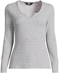 Lands' End Women's Lightweight Waffle Long Sleeve Notch Neck T-Shirt
