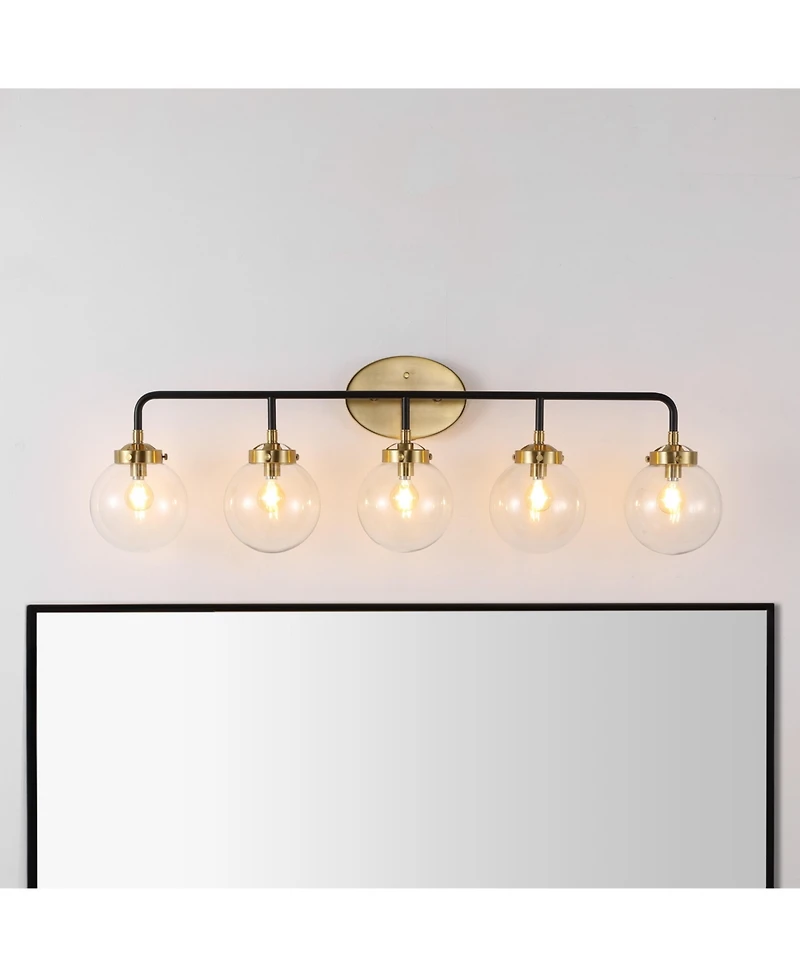 Jonathan Y Caleb 38" 5-Light Contemporary Transitional Iron/Glass Led Vanity Light, Brass