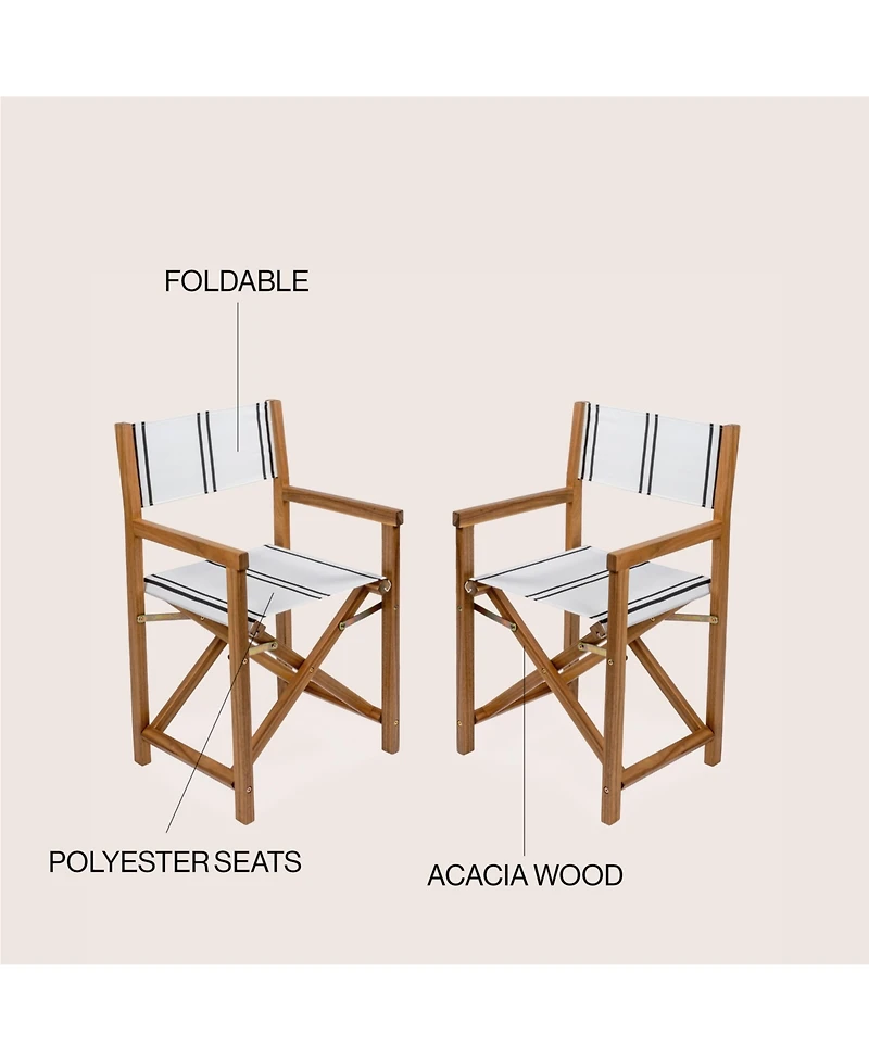 Jonathan Y Cukor Classic Vintage Outdoor Acacia Wood Folding Director Chair with Canvas Seat (Set of 2