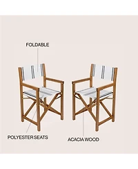 Jonathan Y Cukor Classic Vintage Outdoor Acacia Wood Folding Director Chair with Canvas Seat (Set of 2
