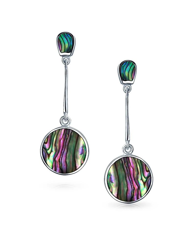 Bling Jewelry Geometric Iridescent Rainbow Shell Round Circle Disc Bar Abalone Drop Dangle Earrings Sterling Silver
