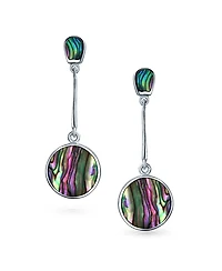 Bling Jewelry Geometric Iridescent Rainbow Shell Round Circle Disc Bar Abalone Drop Dangle Earrings Sterling Silver
