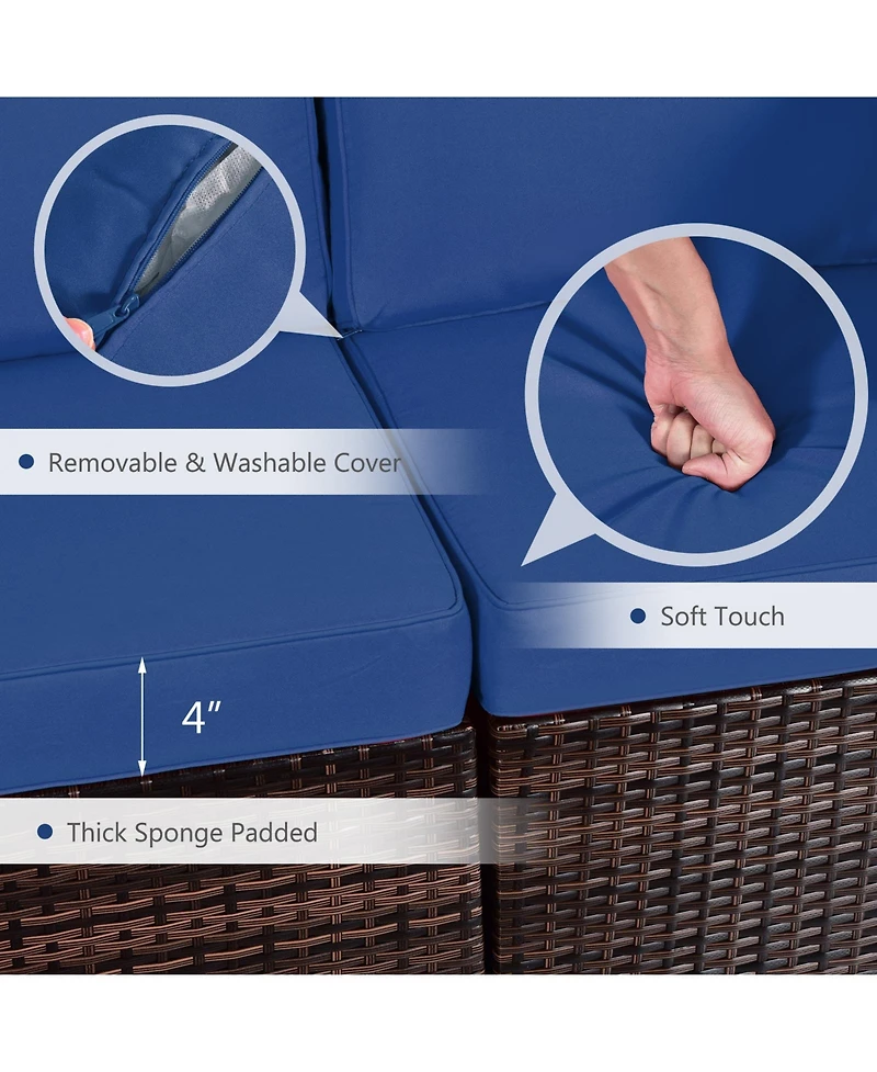 7PCS Patio Rattan Furniture Set Fire Pit Table Cover Glass Top Cushion