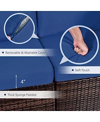 7PCS Patio Rattan Furniture Set Fire Pit Table Cover Glass Top Cushion