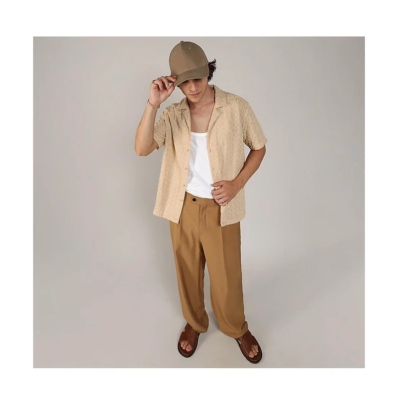Men's Beige Embroidered Flora Shirt