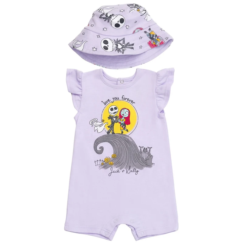 Nightmare Before Christmas Baby Girls Disney Snap Romper and Bucket Sun Hat
