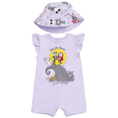 Nightmare Before Christmas Baby Girls Disney Snap Romper and Bucket Sun Hat