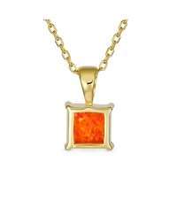 Bling Jewelry Dainty 1.25 Ct Square Solitaire Princess Cut Orange Synthetic Opal Pendant Necklace Gold Plated Sterling Silver