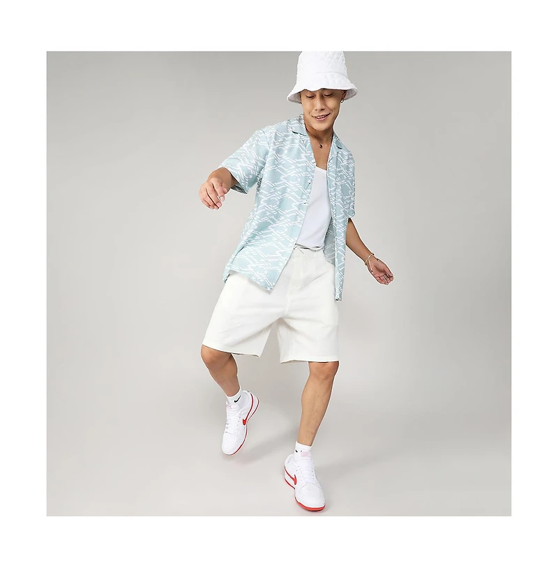 Men's Icy Blue Geometric Overlap Shirt