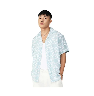 Men's Icy Blue Geometric Overlap Shirt